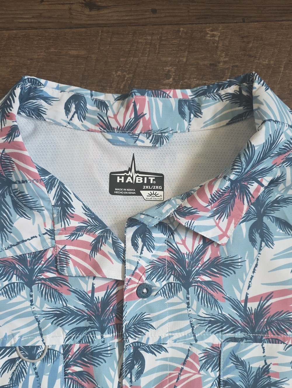 HABIT• Blue Tropical Palm Print Short Sleeve, Button Up Shirt - Picture 4 of 9